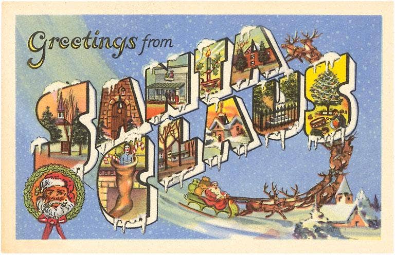 Greetings from Santa Claus, Large Letter - Vintage Image, Found Image Postcard
