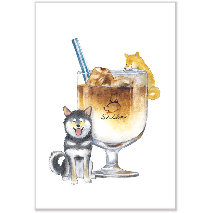 Shiba Inu and Iced Cafe Au Lait - Natsuka Murata Postcard