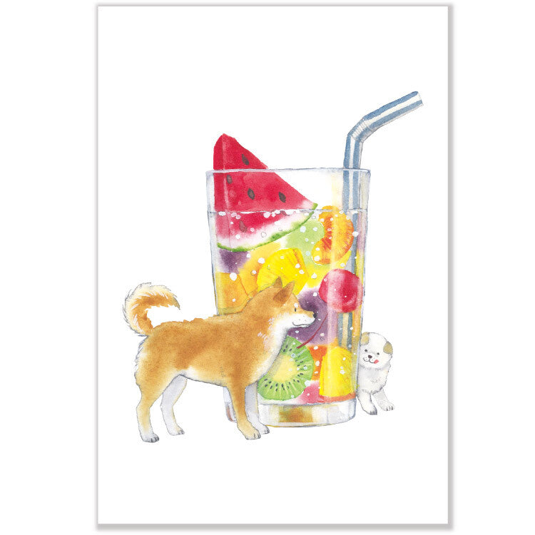 Shiba Inu and Fruit Juice - Natsuka Murata Postcard