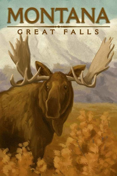 Great Falls, Montana - Moose - Oil Painting Lantern Press Postcard