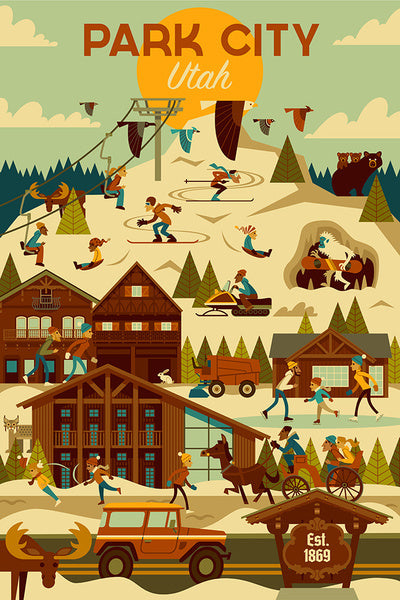 Park City, Utah - Geometric - Ski Resort - Lantern Press Postcard