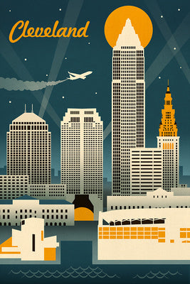 Cleveland, Ohio - Retro Skyline - Lantern Press Postcard