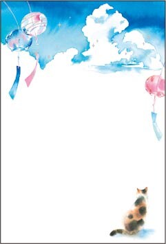 Cat and Wind Chimes - Chikako Mitsui Postcard