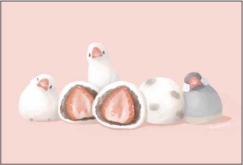 Strawberry Daifuku Sparrow - Yamashina Postcard