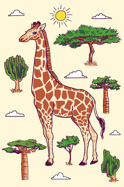 Giraffe - Whimsical Doodle Style - Lantern Press Postcard