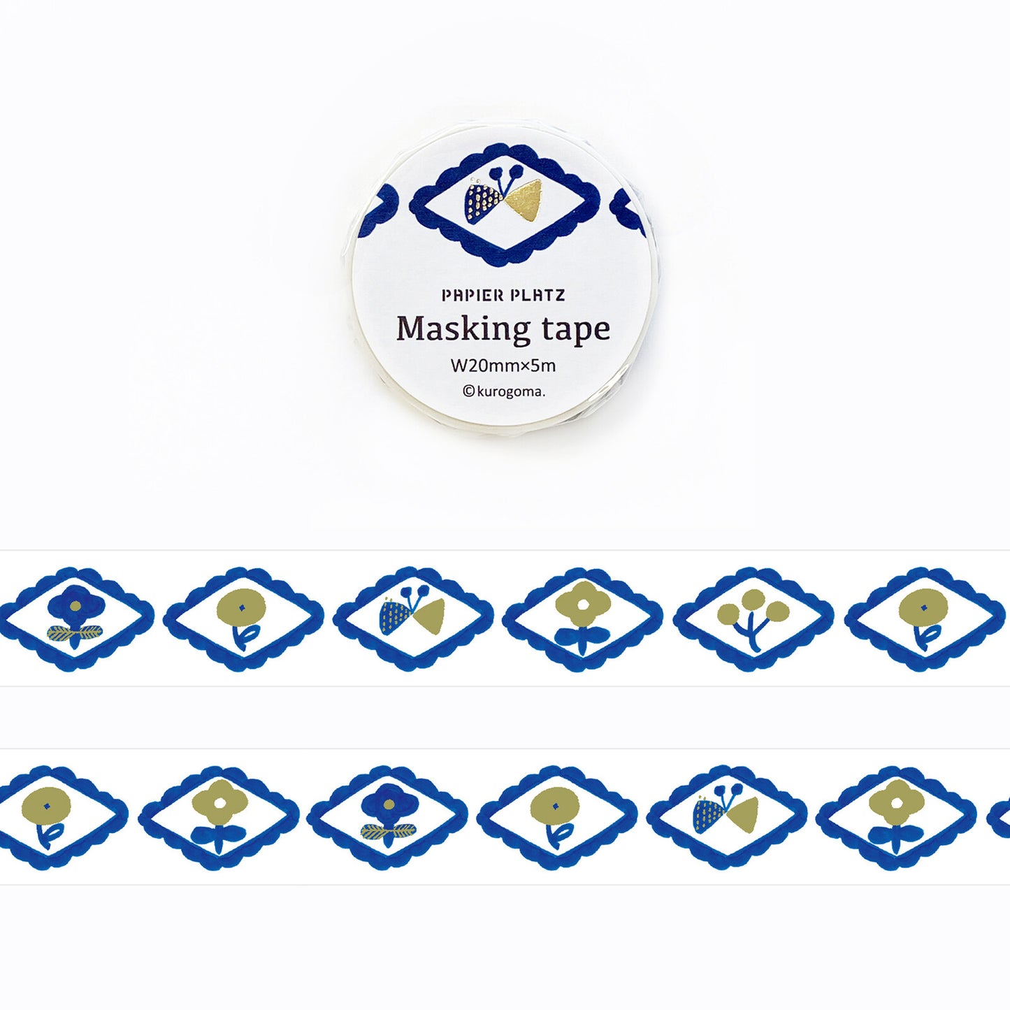 Blue Flora - PAPIER PLATZ x KUROGOMA washi tape