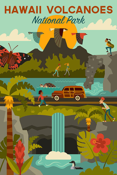 Hawaii Volcanoes National Park, Hawaii - Geometric National Park Series - Lantern Press Postcard
