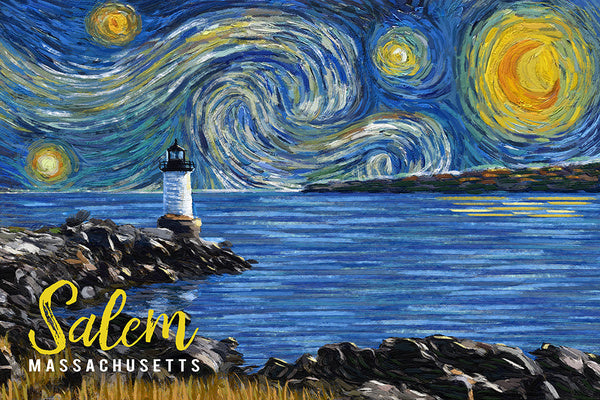 Salem, Massachusetts - Starry Night City Series - Lantern Press Postcard