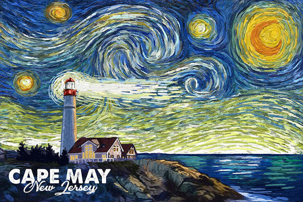 Cape May, New Jersey - Starry Night - Lantern Press Postcard