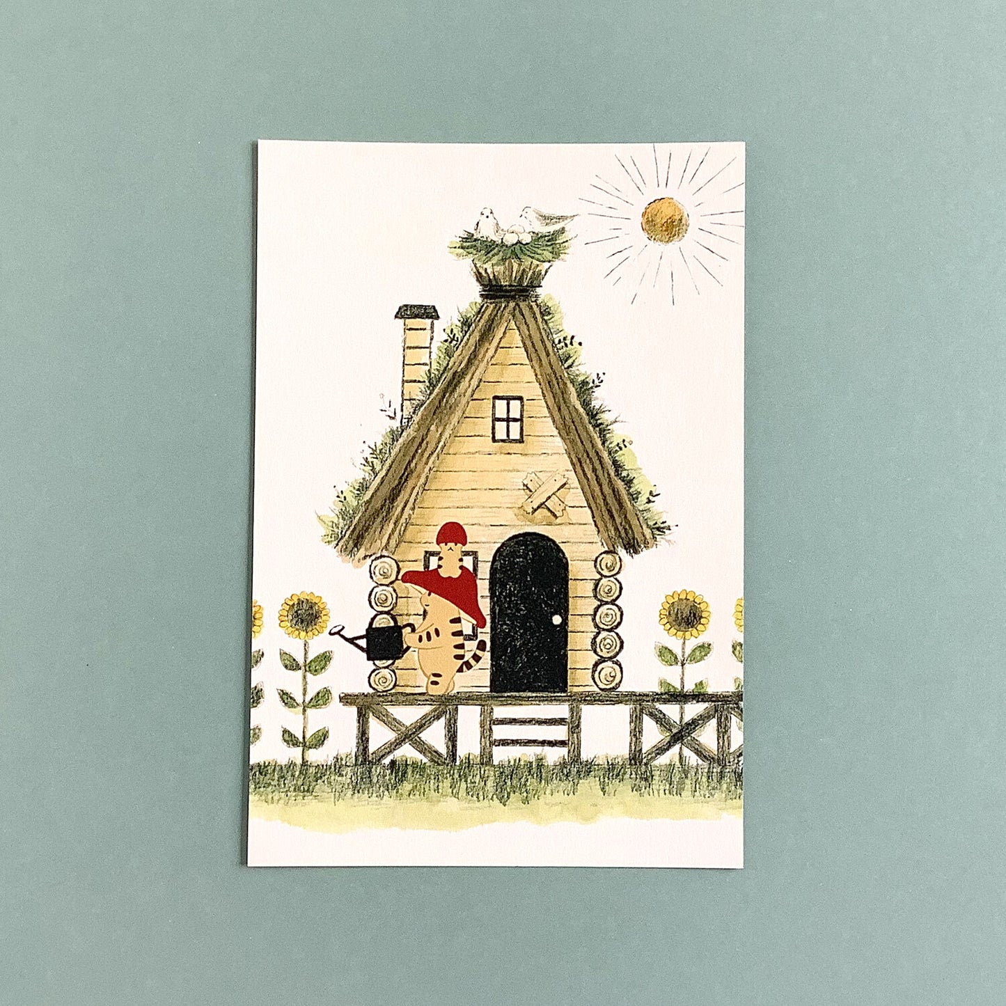 Summer - mushroom cat - 4Legs postcards