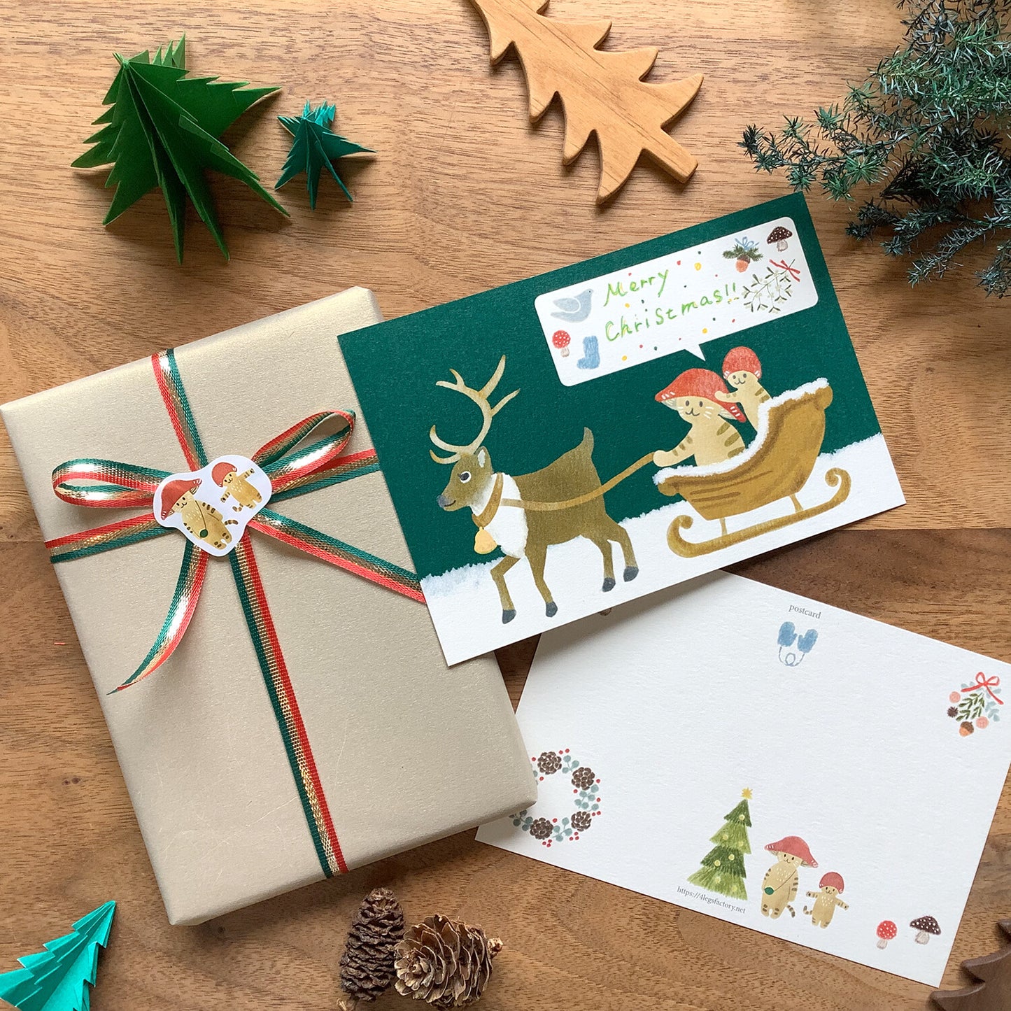 Christmas - mushroom cat - 4Legs postcards