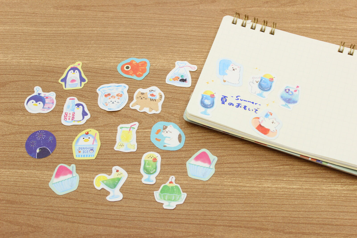 cat and goldfish - Furukawashiko Washi Flake Stickers