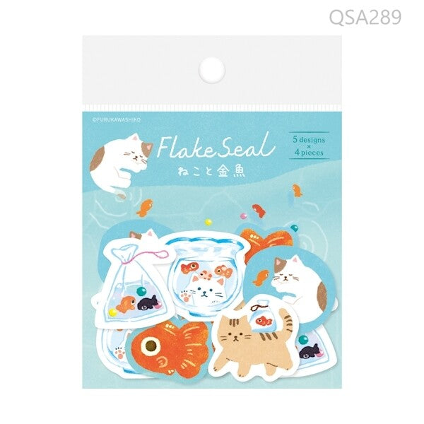 cat and goldfish - Furukawashiko Washi Flake Stickers