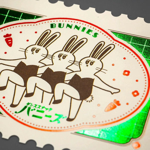 Bunnies - ROKKAKU x Ob1 stamp-shape postcard