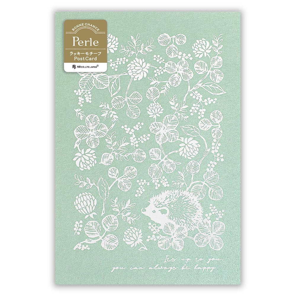 Hedgehog and Clover - pearlescent postcard - NB.co