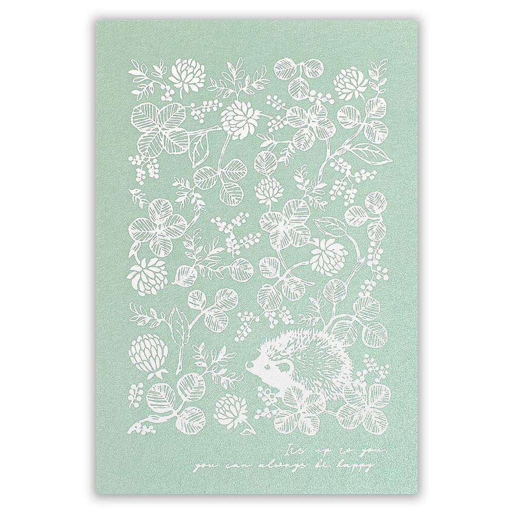 Hedgehog and Clover - pearlescent postcard - NB.co