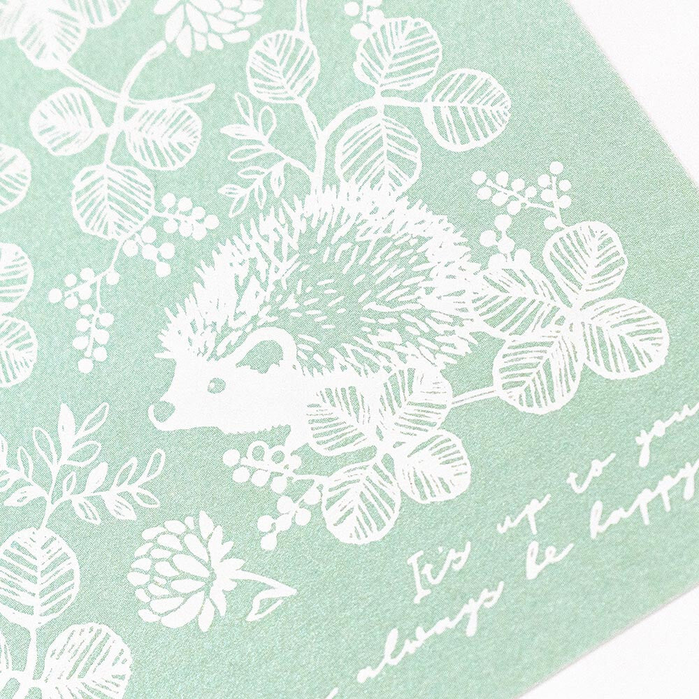 Hedgehog and Clover - pearlescent postcard - NB.co