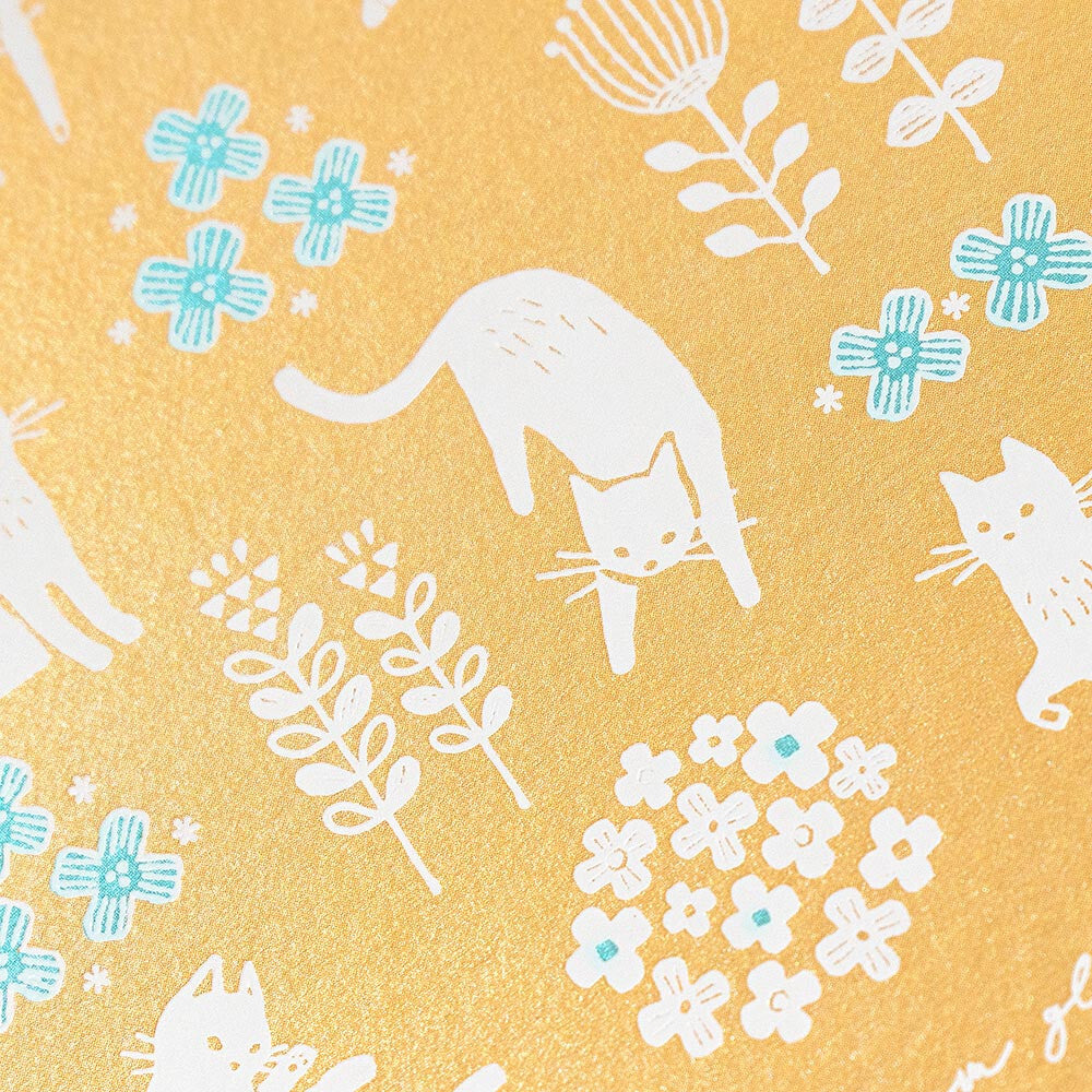 White Cat and Flowers - pearlescent postcard - NB.co