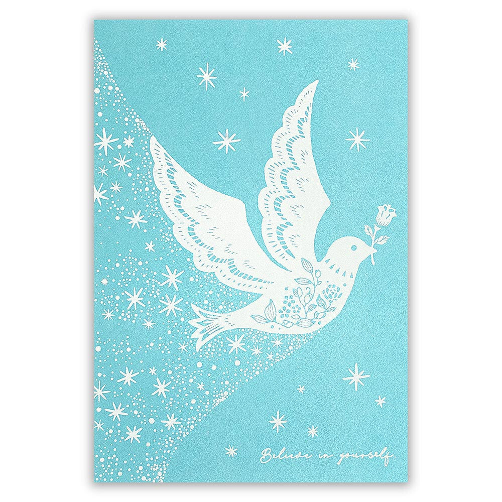 White Pigeons and Stars - pearlescent postcard - NB.co