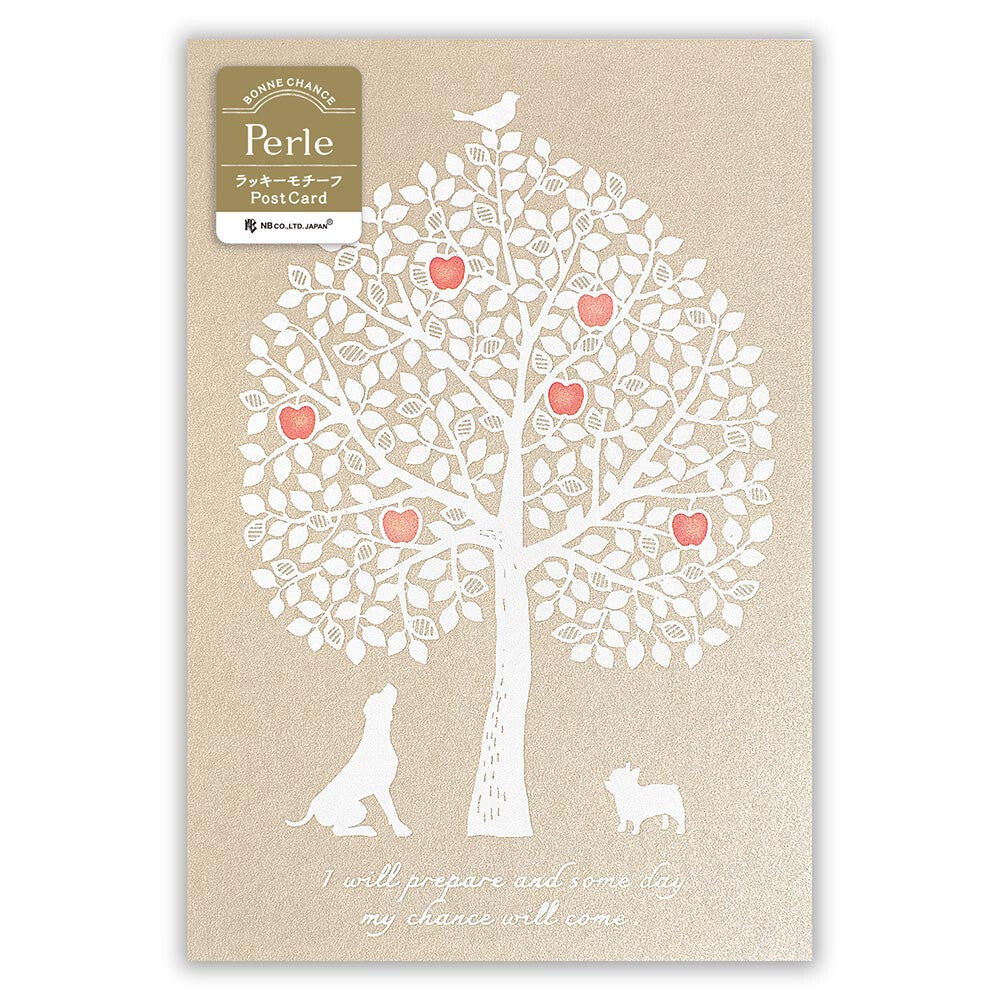 Dog and apple - pearlescent postcard - NB.co