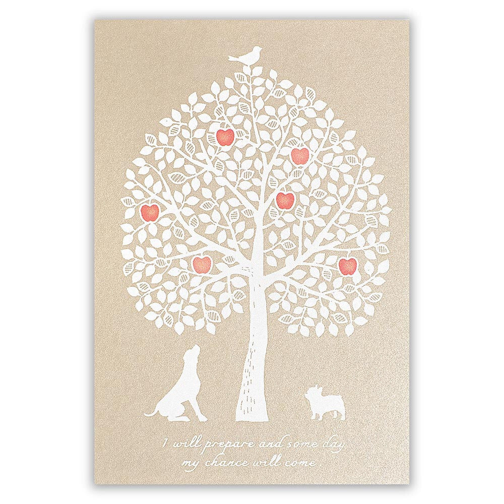 Dog and apple - pearlescent postcard - NB.co