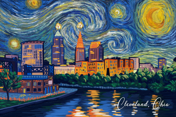 Cleveland, Ohio - Starry Night - City Skyline - Lantern Press Postcard