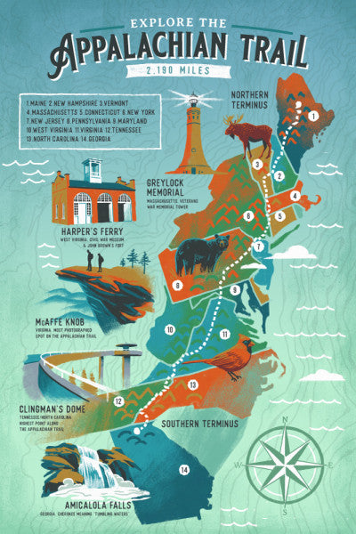 Explore the Appalachian Trail - Traveler's Map - Lantern Press Postcard