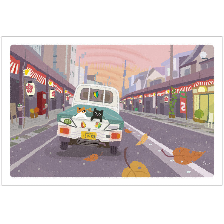 Dusk of the Autumn Festival - Tabineko Traveling Cat postcards - Autumn