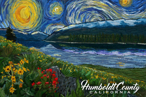 Humboldt County, California - Starry Night - Lantern Press Postcard