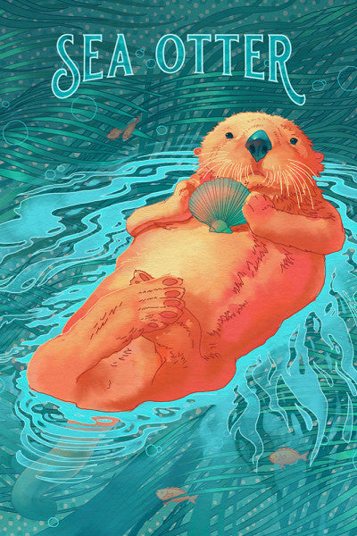Fluid Linework - Sea Otter - Lantern Press Postcard
