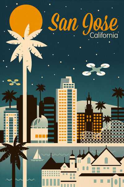 San Jose, California - Retro Skyline Series - Lantern Press Postcard