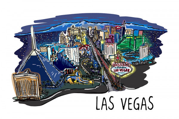 Las Vegas, Nevada - Line Drawing - Cityscape - Lantern Press Postcard