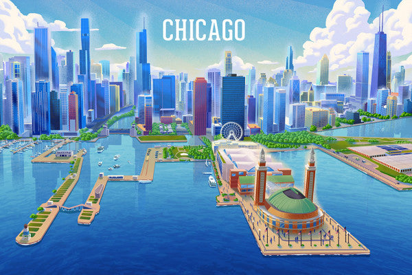 Chicago, Illinois - Lithograph City Series - Lantern Press Postcard