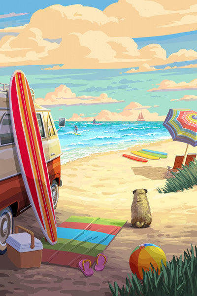 Beach Activities - Painterly - Lantern Press Postcard