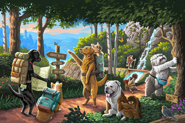 Painterly - Pack Life - Hiking Dogs - Lantern Press Postcard