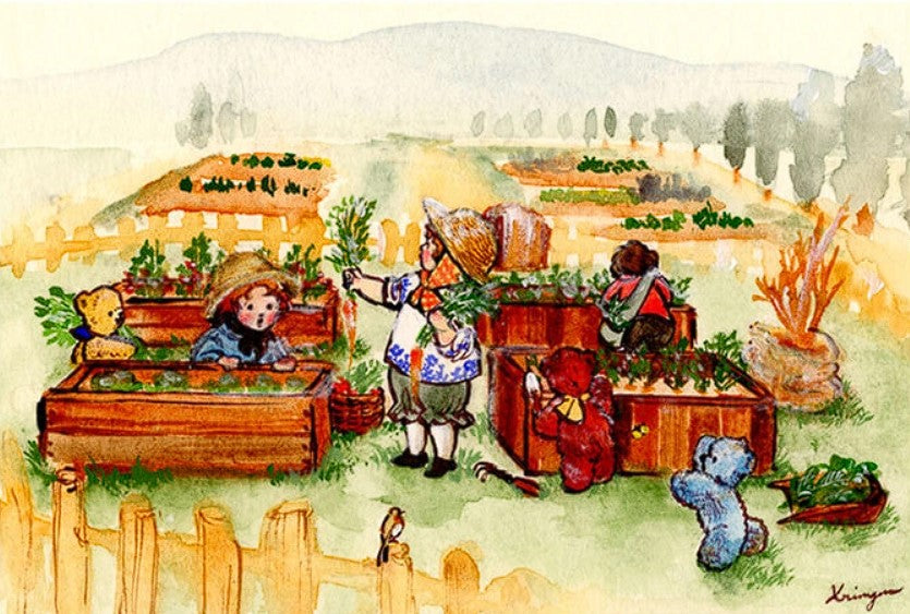 Three Kids in Garden Field - Krimgen postcard