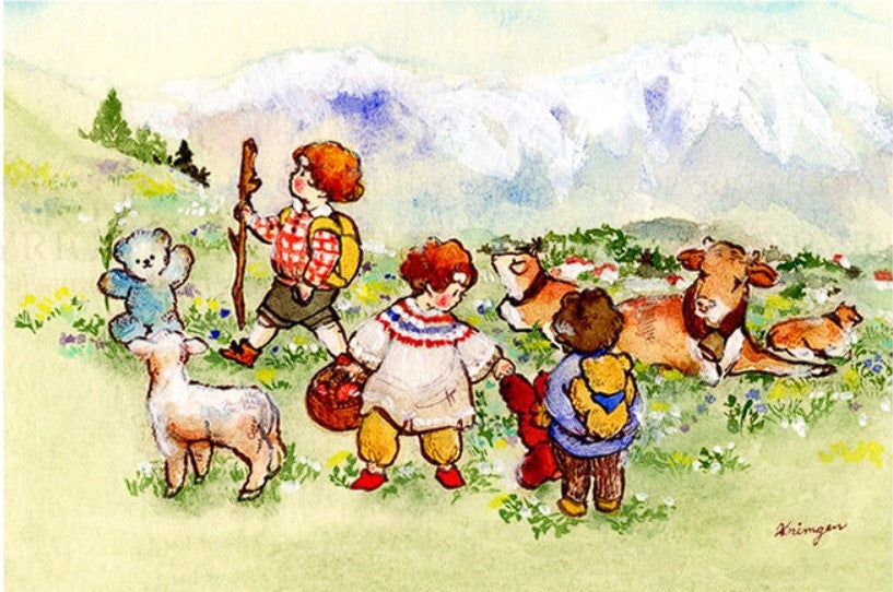 Three Kids Hiking - Krimgen postcard