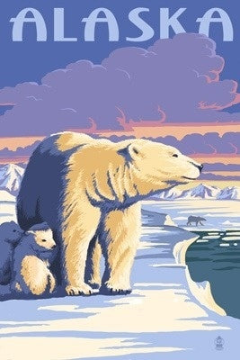 Alaska - Polar Bear at Sunrise - Lantern Press Postcard