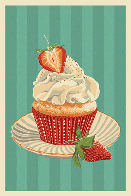 Cupcake & Strawberry - Lantern Press Postcard