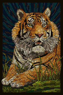 Tiger - Paper Mosaic - Lantern Press Postcard