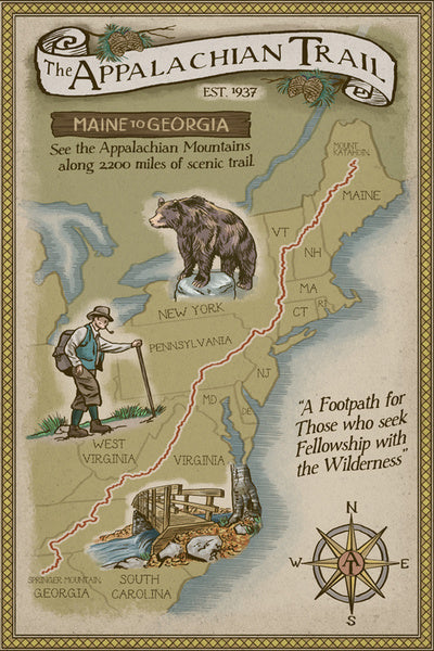 Appalachian Trail Map - Lantern Press Postcard
