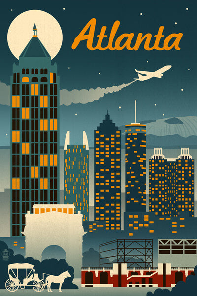Atlanta, Georgia - Retro Skyline - Lantern Press Postcard
