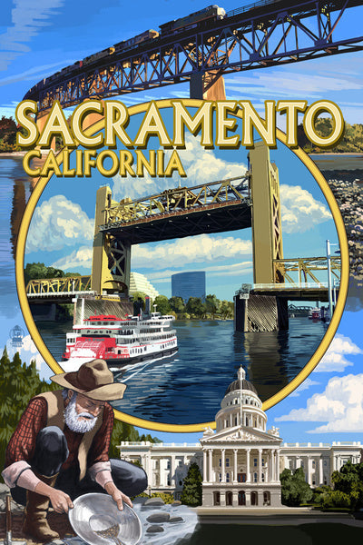 Sacramento, California - Montage - Lantern Press Postcard