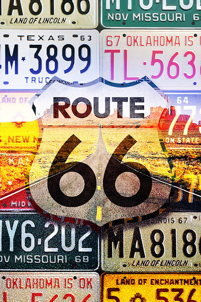 Route 66 License Plates - Highway Road - Lantern Press Postcard