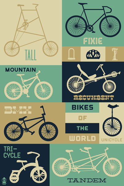 Bicycle of the World - Blues - Lantern Press Postcard