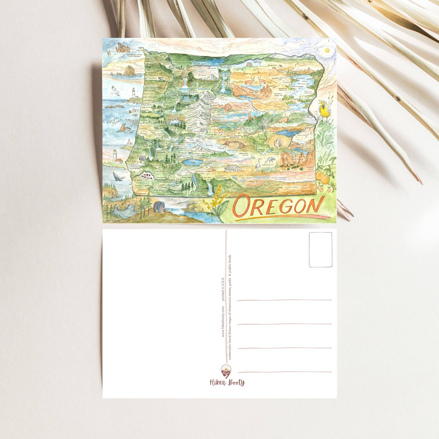 Oregon State Map - Hiker Booty Postcard