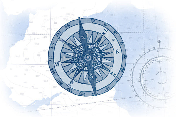 Compass - Blue - Coastal Icon - Lantern Press Postcard