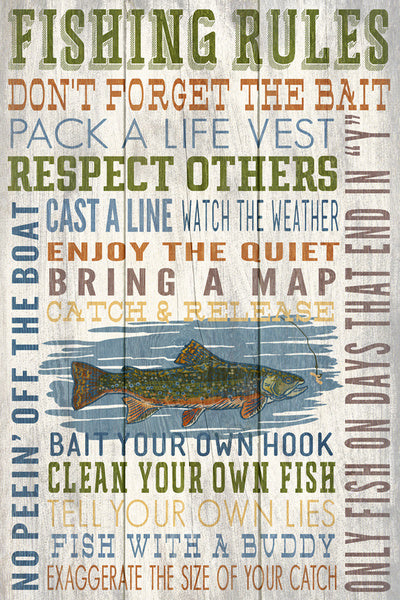 Fishing Rules - Rustic Typography - Lantern Press Postcard