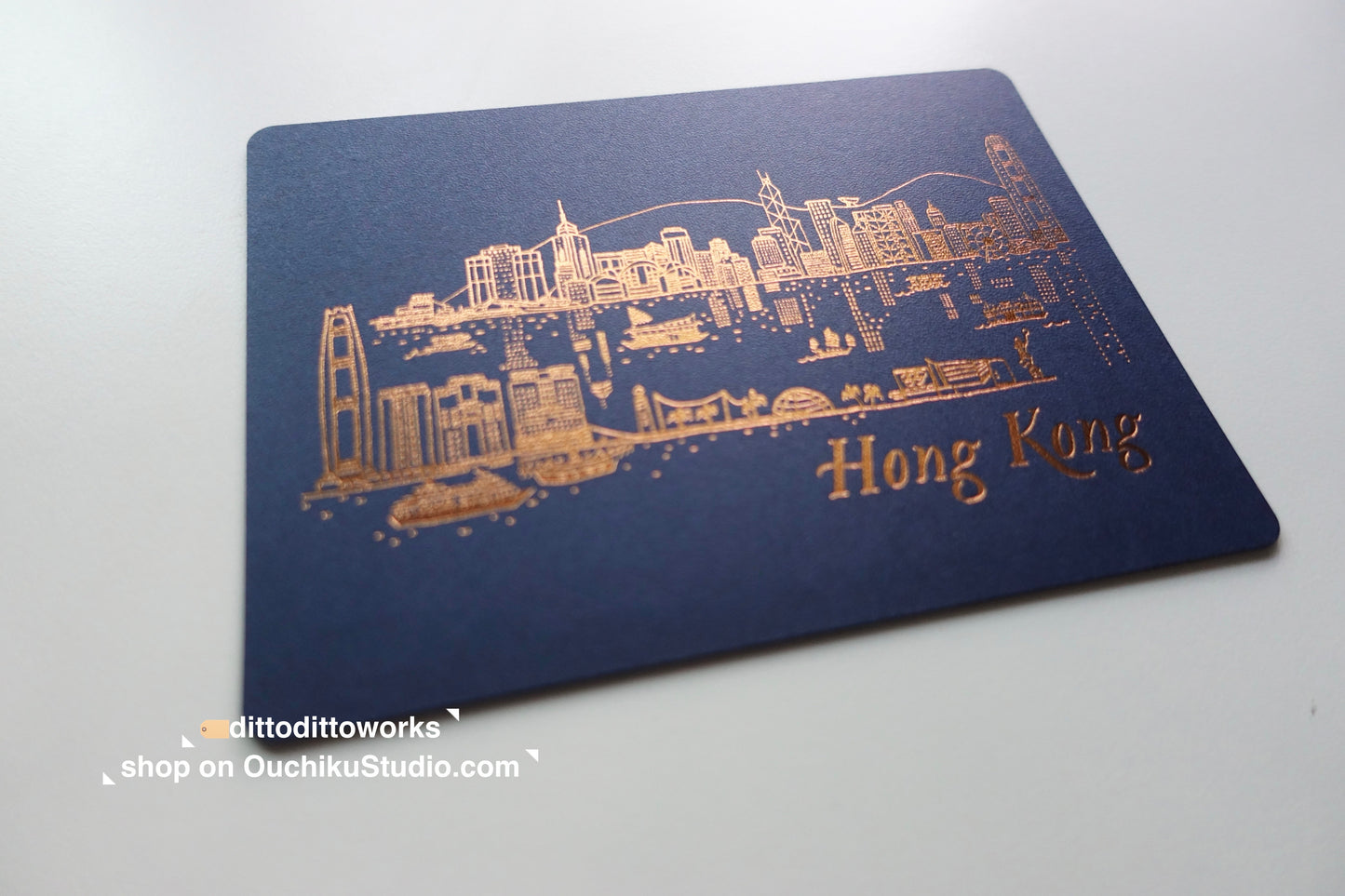 Hong Kong Skyline (Night) - Hotfoil Travel Postcard - Ditto Ditto