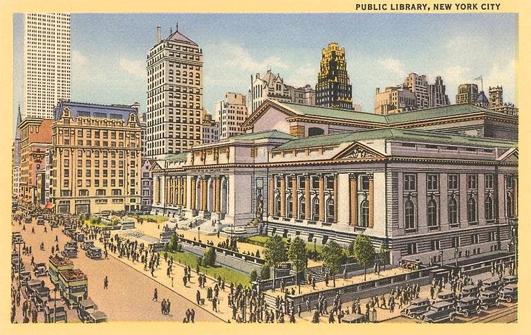 Public Library, New York City - Found Image postcard
